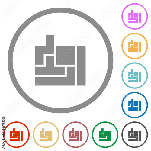 Tetris game flat icons with outlines