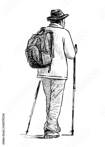Sketch of man doing sports Norwegian walking