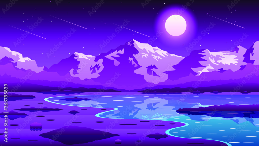 Abstract NIght Sky Gradient Background Vector With Mountains Lake And Moon Nature Vector Design Style Abstract NIght Sky Gradient Background Vector With Mountains Lake And Moon Nature Vector Design Style