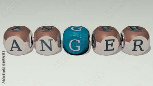 ANGER combined by dice letters and color crossing for the related meanings of the concept. angry and illustration