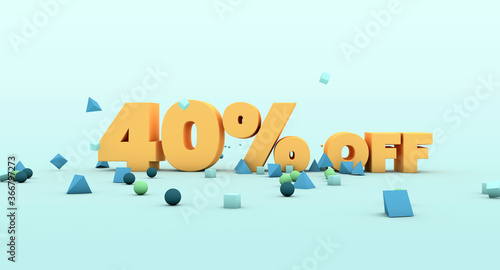 40% off - Sales discount advertisement for businesses. High-resolution 3D illustration.