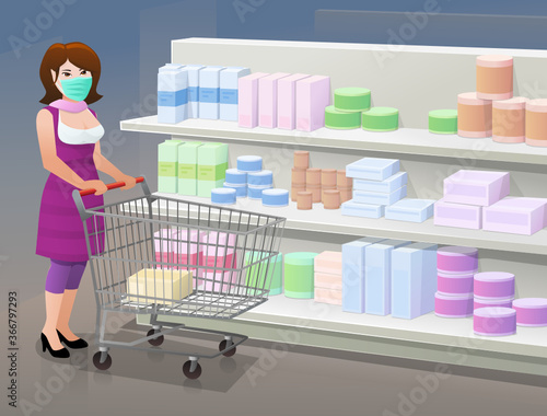 Mag au supermarché avec son masque de chirurgien
