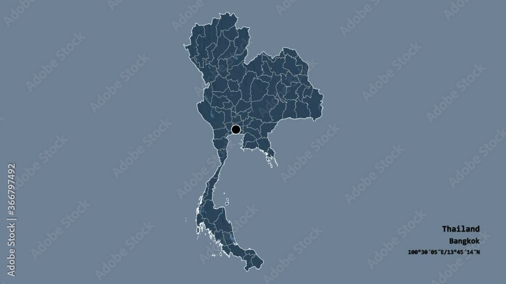 Phetchabun, province of Thailand, with its capital, localized, outlined and zoomed with informative overlays on a administrative map in the Stereographic projection. Animation 3D Phetchabun, province of Thailand, with its capital, localized, outlined and zoomed with informative overlays on a administrative map in the Stereographic projection. Animation 3D