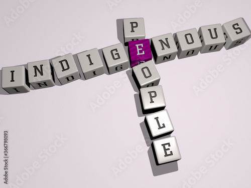 Canvastavla crosswords of indigenous people arranged by cubic letters on a mirror floor, concept meaning and presentation