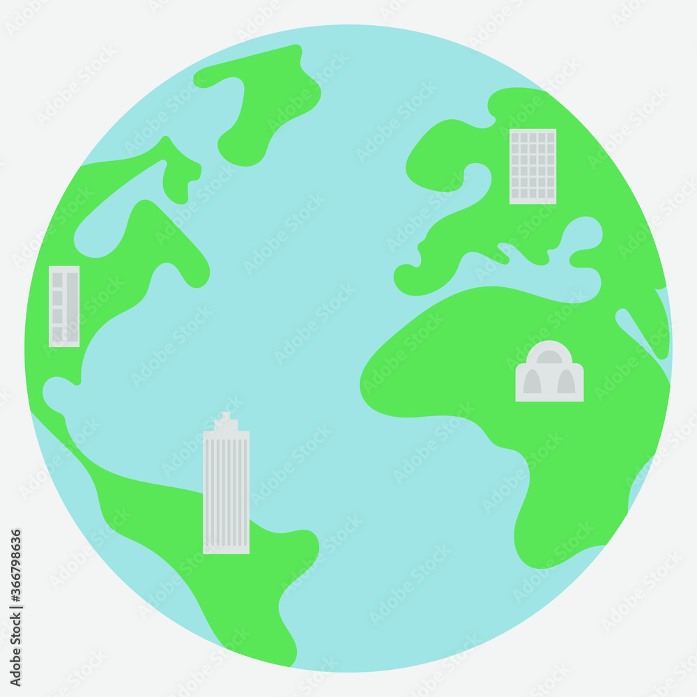 Buildings on different continents of the globe