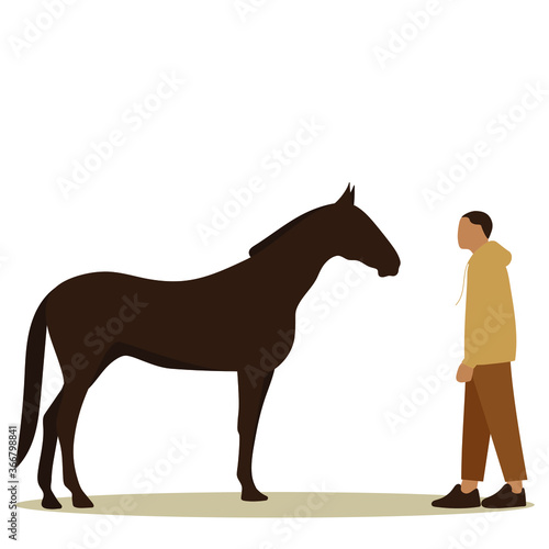
Male character next to a horse on a white background
