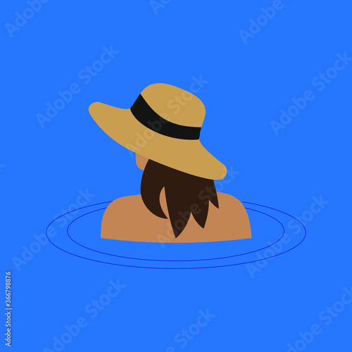 Female character in a hat in the water