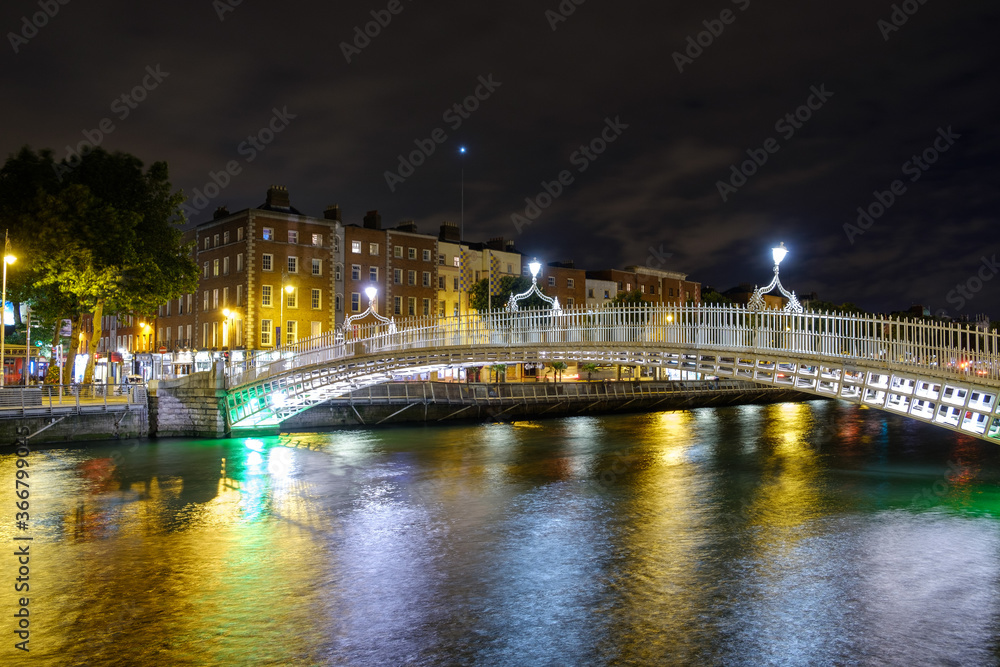 Dublin - August 2019: ha'penny bridge in the night