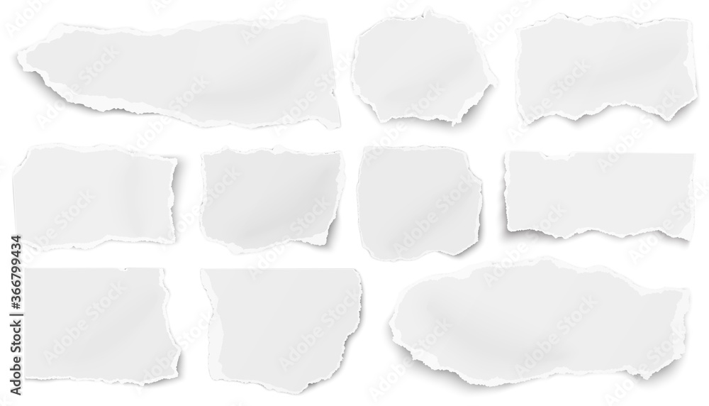 Set of paper different tears scraps isolated on white background Set of paper different tears scraps isolated on white background