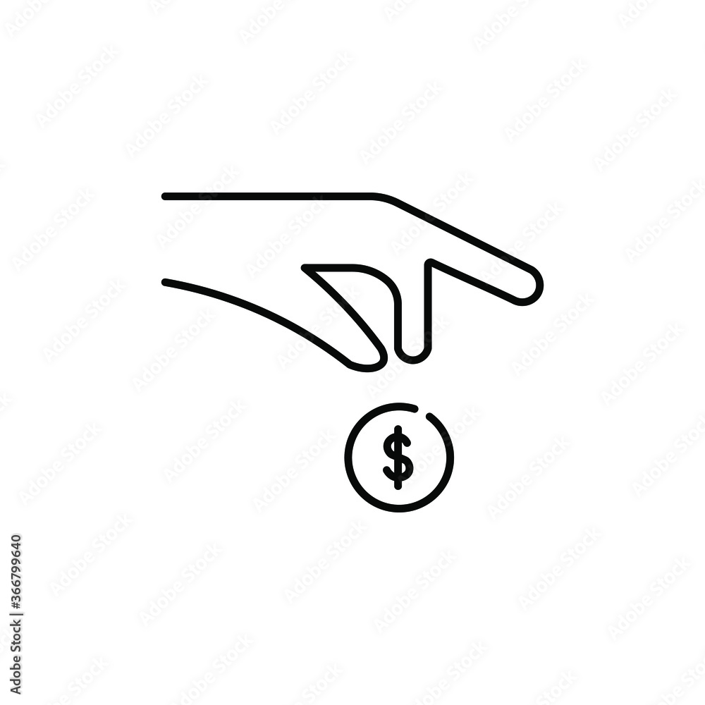 Hand holds a coin line icon. Hand holds a coin line icon.