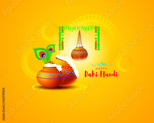vector illustration for Indian festival Dahi Handi written text means curd pot, concept for festive background 