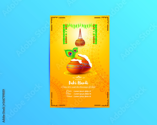 vector illustration for Indian festival Dahi Handi written text means curd pot, concept for festive background 