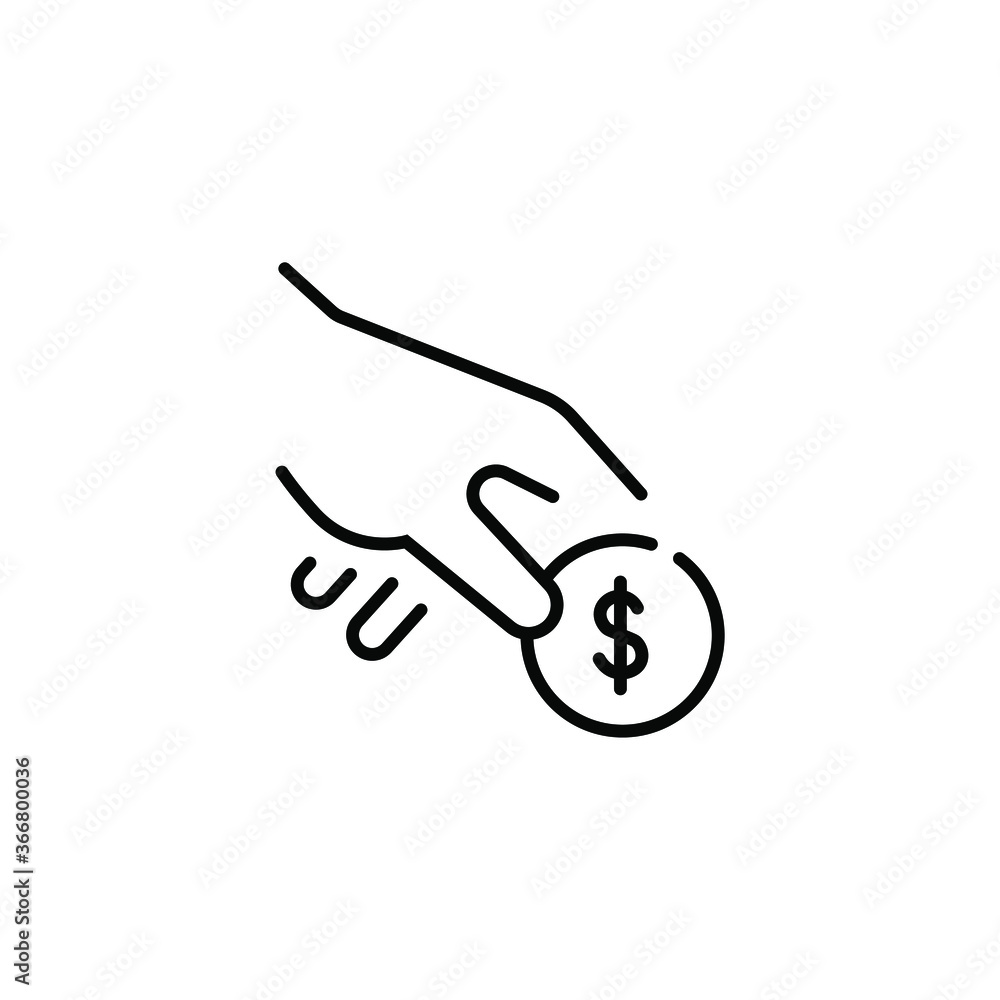 Fototapeta premium Hand holds a coin line icon.