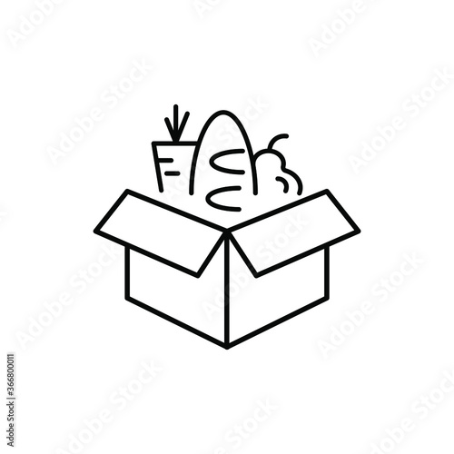 Box with food, food charity, delivery icon.