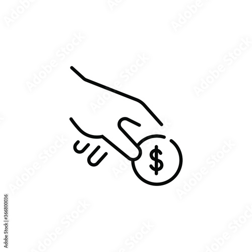 Hand holds a coin line icon.