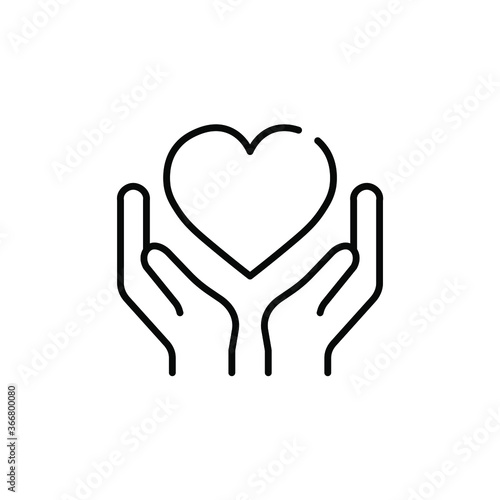 Hands hold a heart line icon.