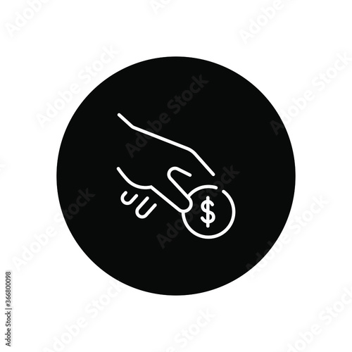 Hand holds a coin line icon.