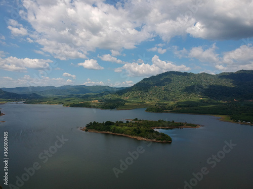 Dramatic and beautiful aerial view Lake of Beris or "Tasik Beris" during morning at Sik, Kedah, Malaysia;