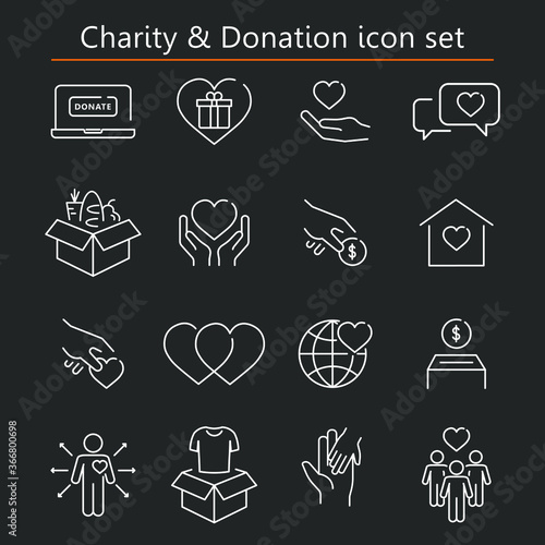 Charity and donation related icon set.