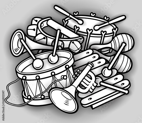 Cartoon kids cute doodles musical instruments
