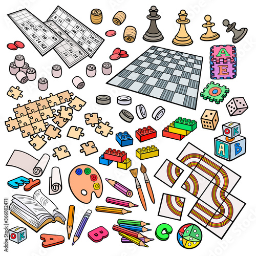 Cartoon doodles hand drawn kids toys objects set