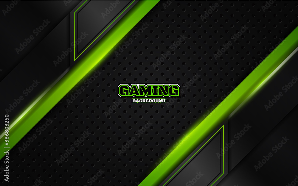 Abstract futuristic black and green gaming background with modern esport shapes. Vector design template technology concept can use element game banner, sport poster, cyber wallpaper, web, advertising Abstract futuristic black and green gaming background with modern esport shapes. Vector design template technology concept can use element game banner, sport poster, cyber wallpaper, web, advertising