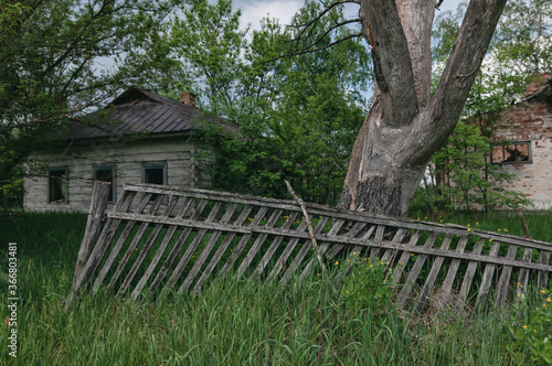 Country village houses in Pripyat  Chernobyl exclusion Zone. Chernobyl Nuclear Power Plant Zone of Alienation in Ukraine