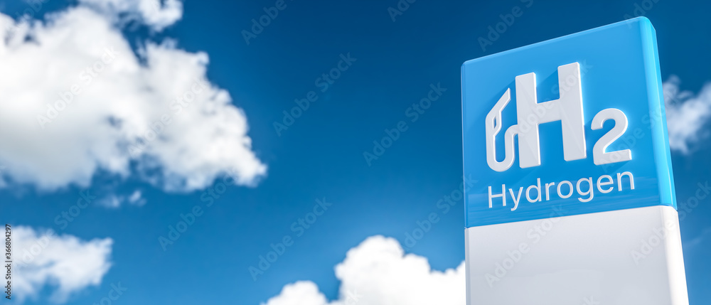 © Studio_East - Blue Hydrogen filling H2 Gas Pump station icon isolated on background - H2 energy concept