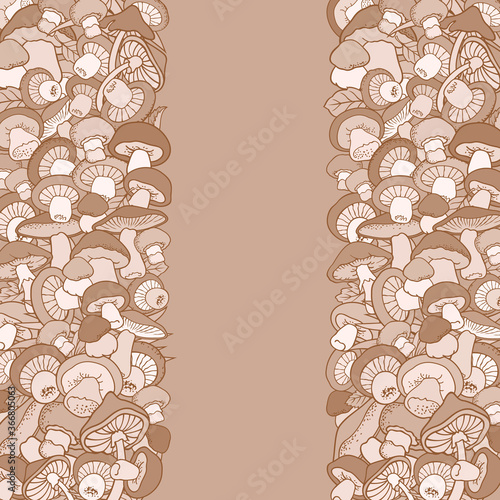 Mushrooms nature cartoon vector hand drawn border
