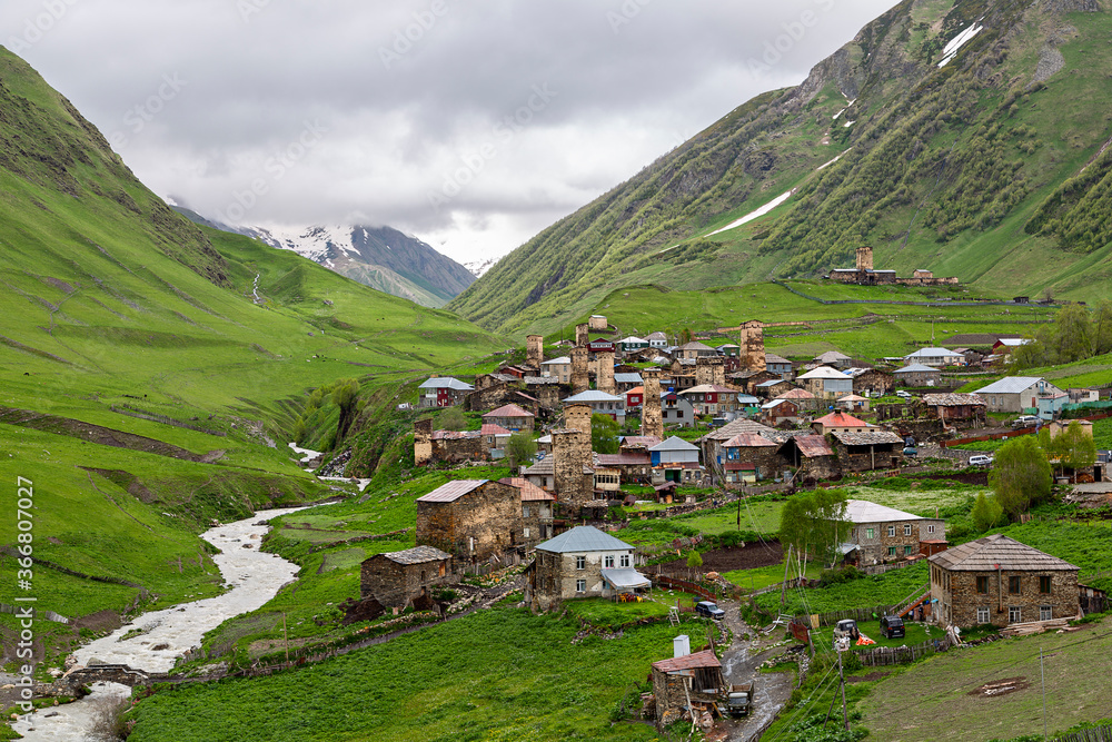 Mountain village Ushguli in the Caucasus Mountains, Georgia