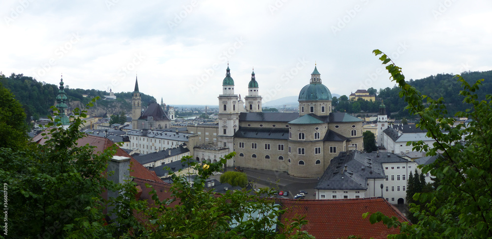 Panoramic view of Salzburg. Views of the historic center and the cathedral Panoramic view of Salzburg. Views of the historic center and the cathedral