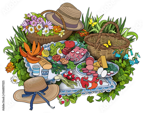 BBQ hand drawn vector doodles illustration.