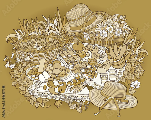 BBQ hand drawn vector doodles illustration.