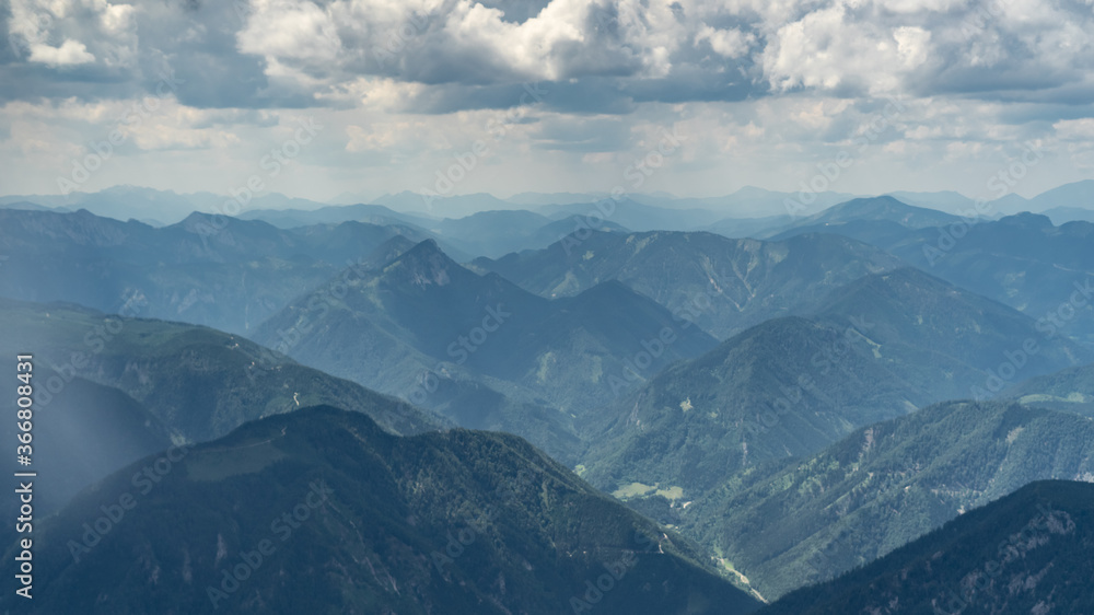 View from the Hochschneeberg mountain to the Alps