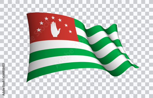 Abkhazia flag state symbol isolated on background national banner. Greeting card National Independence Day of the republic of Abkhazia. Illustration banner with realistic state flag.