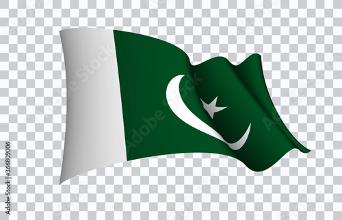 Pakistan flag state symbol isolated on background national banner. Greeting card National Independence Day of the Islamic Republic of Pakistan. Illustration banner with realistic state flag.
