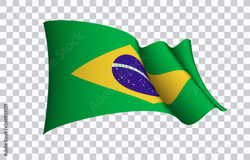 Brazil flag state symbol isolated on background national banner. Greeting card National Independence Day of the Federative Republic of Brazil. Illustration banner with realistic state flag.