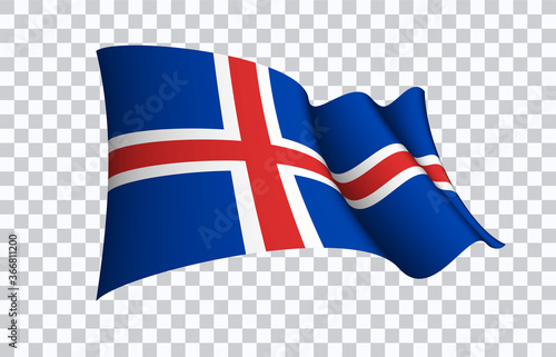 Iceland flag state symbol isolated on background national banner. Greeting card National Independence Day of the Republic of Iceland. Illustration banner with realistic state flag.