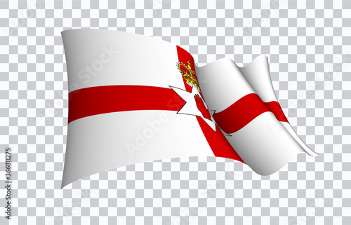 Northern Ireland flag state symbol isolated on background national banner. Greeting card National Independence Day of the part of the United Kingdom. Illustration banner with realistic state flag.