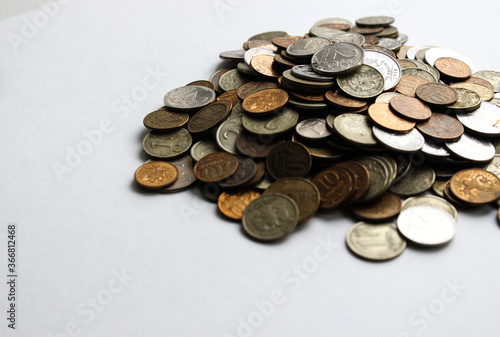 Russian iron rubles in a pile. Russian currency. Background rubles. A scattering of coins. A lot of Russian rubles. Iron money background. Finance, business, investment concept.