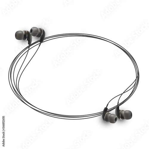 Innovative music quotation template in headphones quotes isolated on backdrop. Creative banner illustration with quote in a frame wire with Black quotes. speech bubble Template modern headset design.