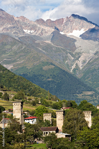 Wallpaper Mural Village houses with medieval towers in the Caucasus Mountains, Georgia Torontodigital.ca