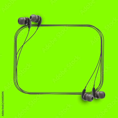Innovative music quotation template in headphones quotes isolated on backdrop. Creative banner illustration with quote in a frame wire with Black quotes. speech bubble Template modern headset design.