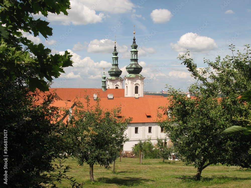 Strahov Monastery surrounded by trees, Prague, Czech Republic