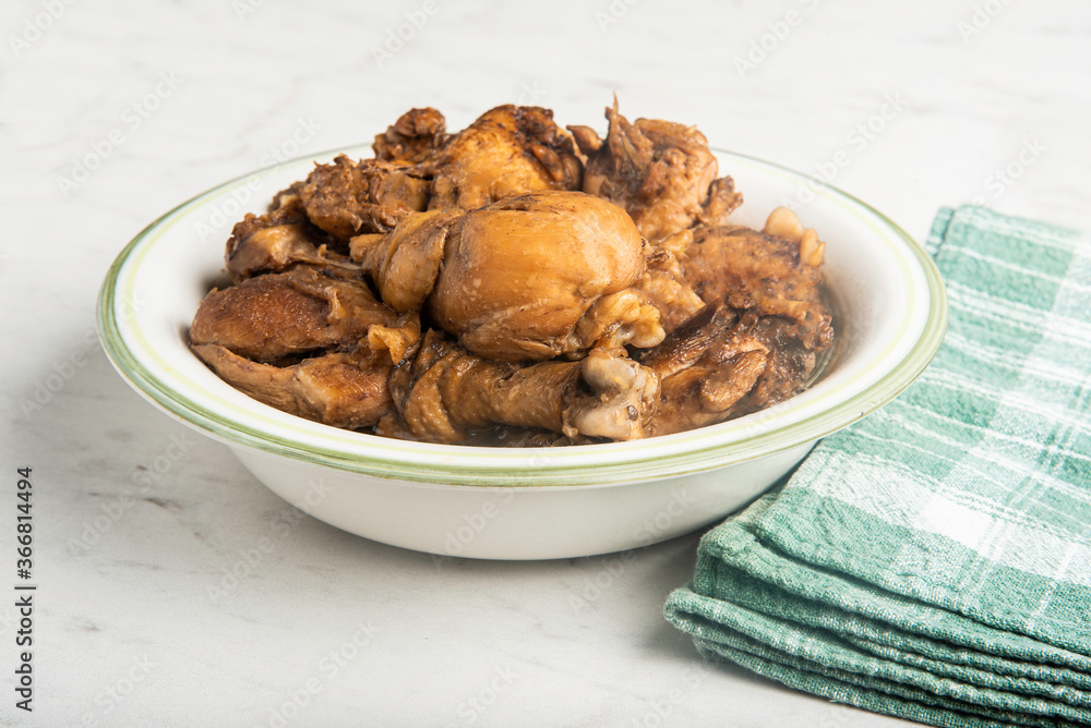 Filipino-Style Chicken Adobo Dish In Serving Bowl Filipino-Style Chicken Adobo Dish In Serving Bowl
