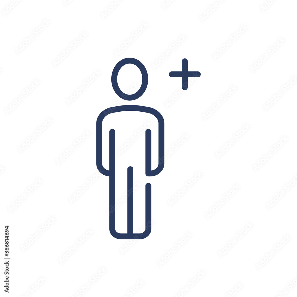 Add friend thin line icon. Single person, user, plus, cross isolated outline sign. People, social media, internet, contact concept. Vector illustration symbol element for web design and apps Add friend thin line icon. Single person, user, plus, cross isolated outline sign. People, social media, internet, contact concept. Vector illustration symbol element for web design and apps