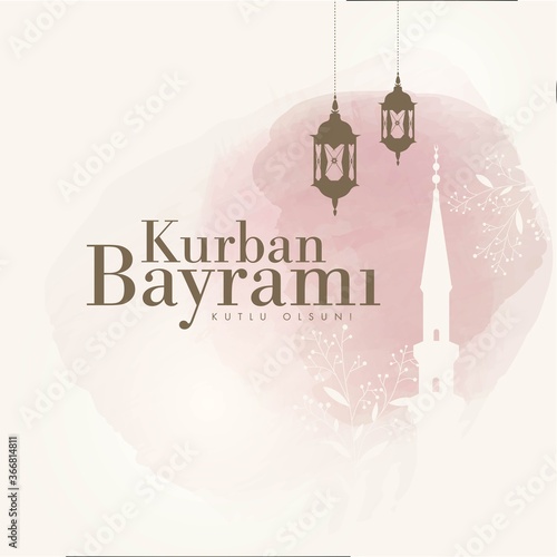 Feast of the Sacrif (Eid al-Adha Mubarak) Feast of the Sacrifice Greeting (Turkish: Kurban Bayraminiz Kutlu Olsun) Holy days of muslim community. Billboard, Poster, Social Media, Greeting Card photo