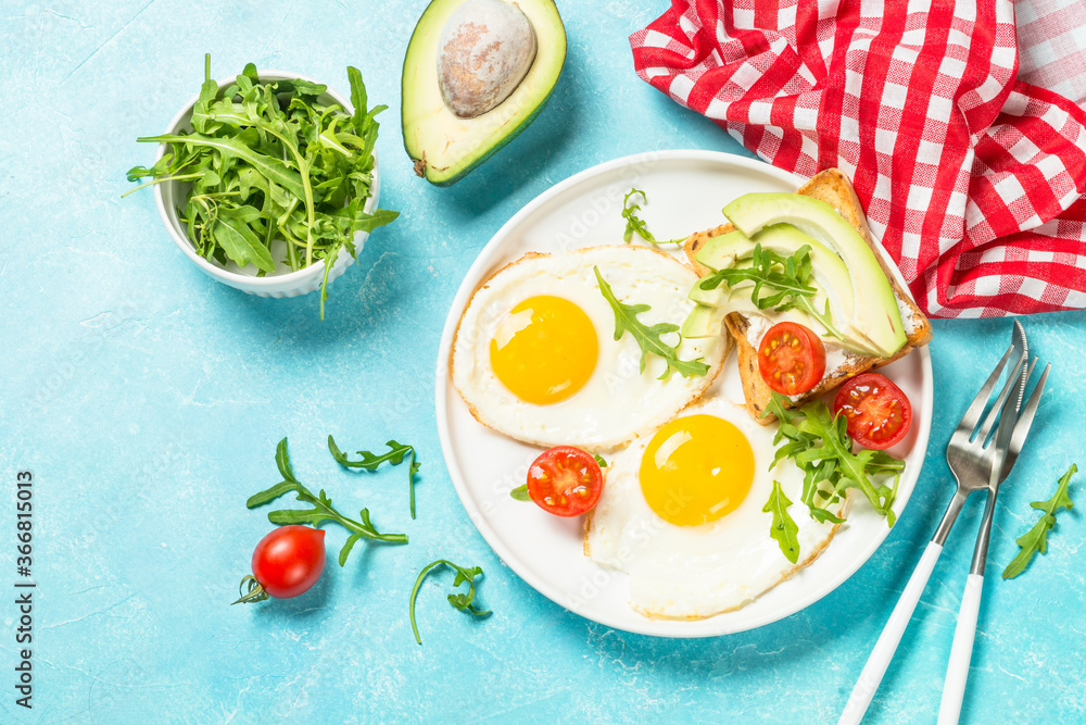 Healthy breakfast with egg, toast and salad. Healthy breakfast with egg, toast and salad.