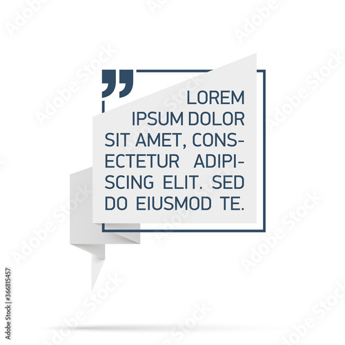 Design Quote speech bubble paper origami for message isolated on white background. shapes graphic textbox quotation mark for comment dialogue app template with author signature. Quote bubble frame.