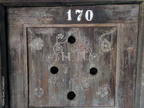 A closeup of an old wooden door, Prejmer, Romania